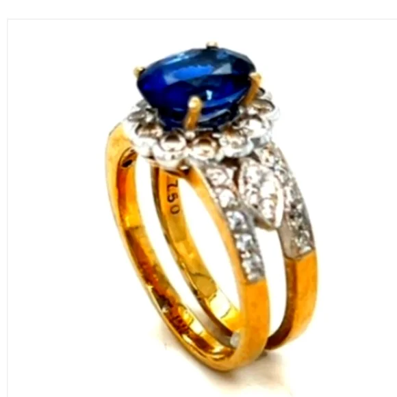 18K Sapphire Diamond Lady Diana Engagement Wedding Ring From Our BridalRegistry - Picture 5 of 5